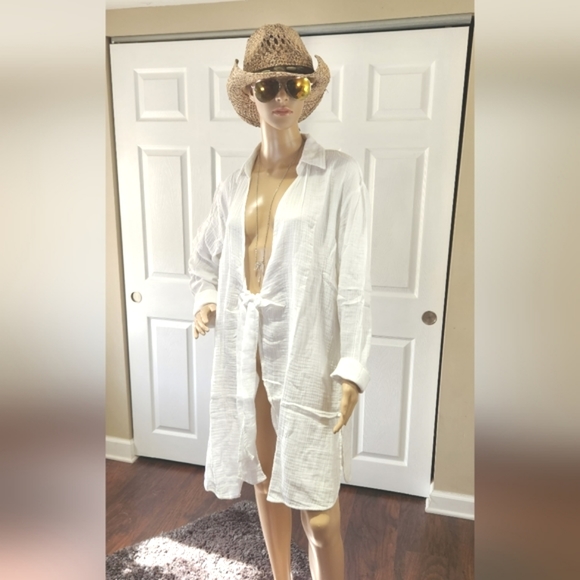 ROXY WHITE COVERUP SIZE L NEW WITH TAGS LONG SLEEVES  100% COTTON - Picture 2 of 16